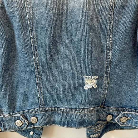 Wax Jean Vintage Denim Jacket Mid Blue Wash Distressed Casual Layers Medium VTG - Picture 11 of 12